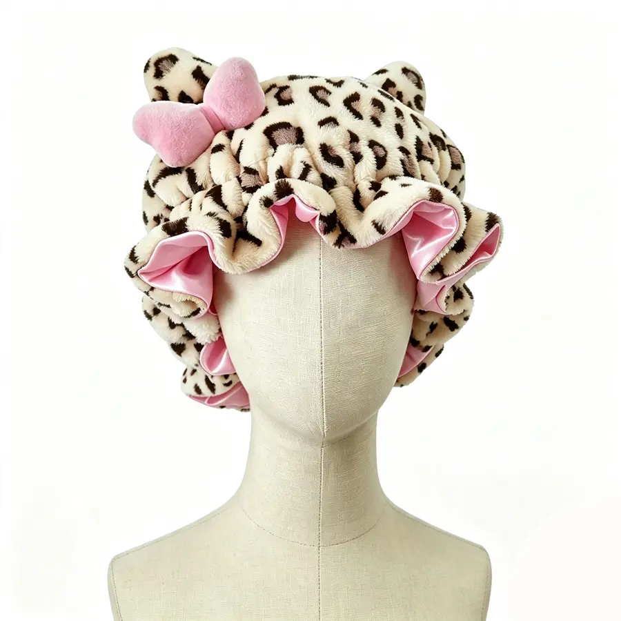 Luxury Kitty Teddy Bonnet,Teddy Plush Hair Bonnet, Silk Wrap for Curly & Braided Hair, Anti-Frizz Night Cap,Cute Ears No Frizz All Comfort Stylish Curl Protection for Daily Hair Care Durable Halloween relax party hair bonnet,Cute Comfortable Stylish