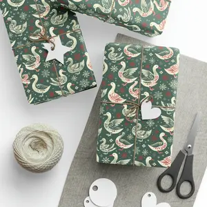 Duck Theme Christmas Wrap | Waterfowl Snowflake Paper I Wrapping Paper 30x36, 30x72, 30x180