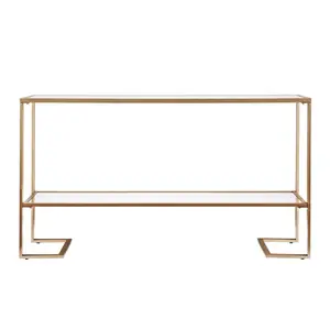 HomeRoots 402371 52 in. Glass Mirrored Frame Console Table with Storage, Clear & Gold