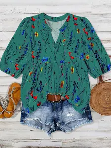 Plus Size Women's Shirt Blouse, Casual Comfy Shirt, Casual Floral Long Sleeve Button Front Top, Comfortable Fit for Everyday Wear, Stylish Ladies Clothing, Womenswear