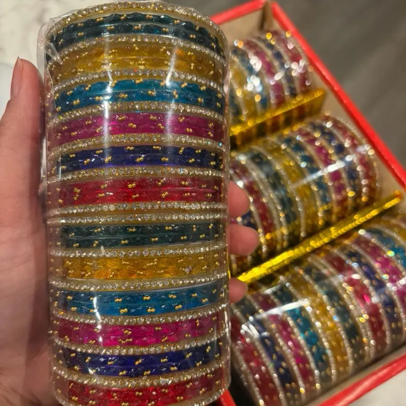 Colorful Glitter Bangles Set Assorted Colors Perfect for Parties and Everyday Wear Raindrop Design