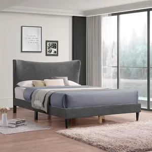 Haven Wingback Upholstered Bed Frame with Textured Fabric | Sophisticated Bedroom Design for Ultimate Comfort and Style