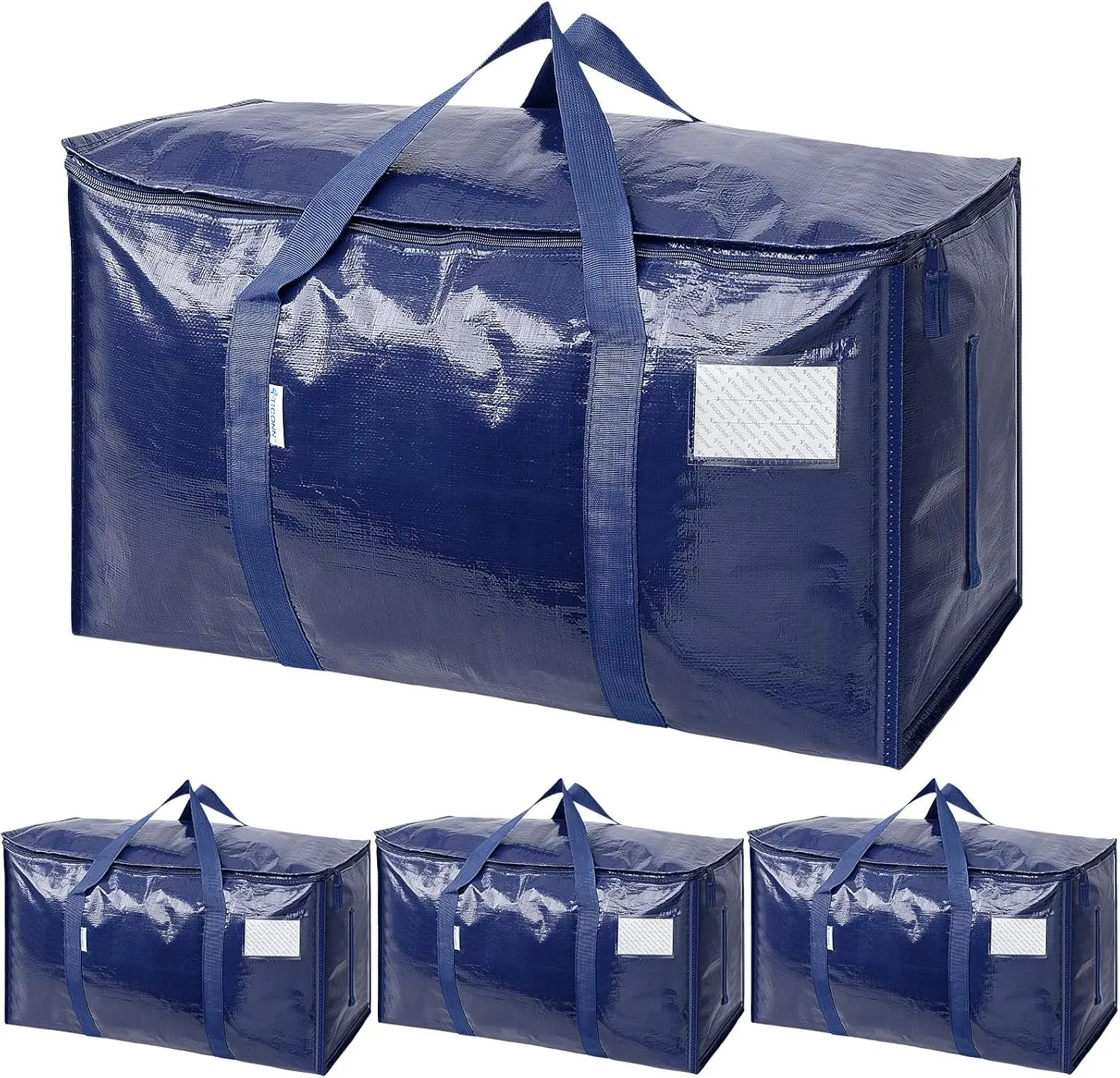 TICONN 4-Pack Extra-Large Heavy-Duty Moving Bags, Storage Totes with Zippers & Carrying Handles, Durable Moving Box Alternative for Closet Organization