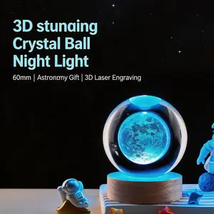 3D Solar System 60mm Crystal Ball Astronomy Universe Gifts 3D Solar System Planets Model Science Space Themed Physics Gifts Night Light lamp for Kids Men Him Science Teacher