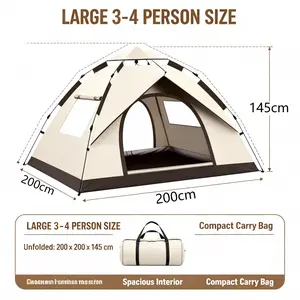 3-4 Person Automatic Pop-Up Camping , Waterproof Windproof with Sunscreen Net Window, Outdoor Backpacking Gear Kit Including Handles, Ground Pegs, Straps