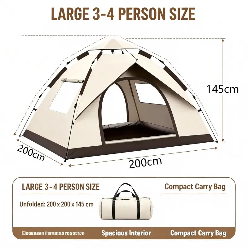 3-4 Person Automatic Pop-Up Camping , Waterproof Windproof with Sunscreen Net Window, Outdoor Backpacking Gear Kit Including Handles, Ground Pegs, Straps