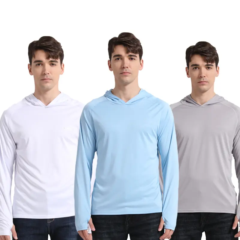 Men's 3 Pack Long Sleeve Rashguard Hoodie, UPF 50+ Sun Protection, Quick-Dry Polyester Sport Clothing for Swimming & Fishing