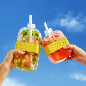 Ice Cube Bottle Set – Make & Store Ice Cubes All in One for Summer Drinks with Yellow Bands and Straws, Perfect for Refreshing Beverages