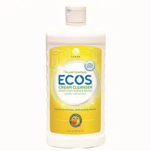 ECOS 17 oz. Squeeze Bottle Creamy Cleanser, bathroom cleaner, natural cleaner, plant-based ingredients, non-toxic, no dyes, no synthetic perfumes, neutral pH, grey water safe, septic safe, creamy lemon oil, lemon scent, soap scum remover, mildew remover