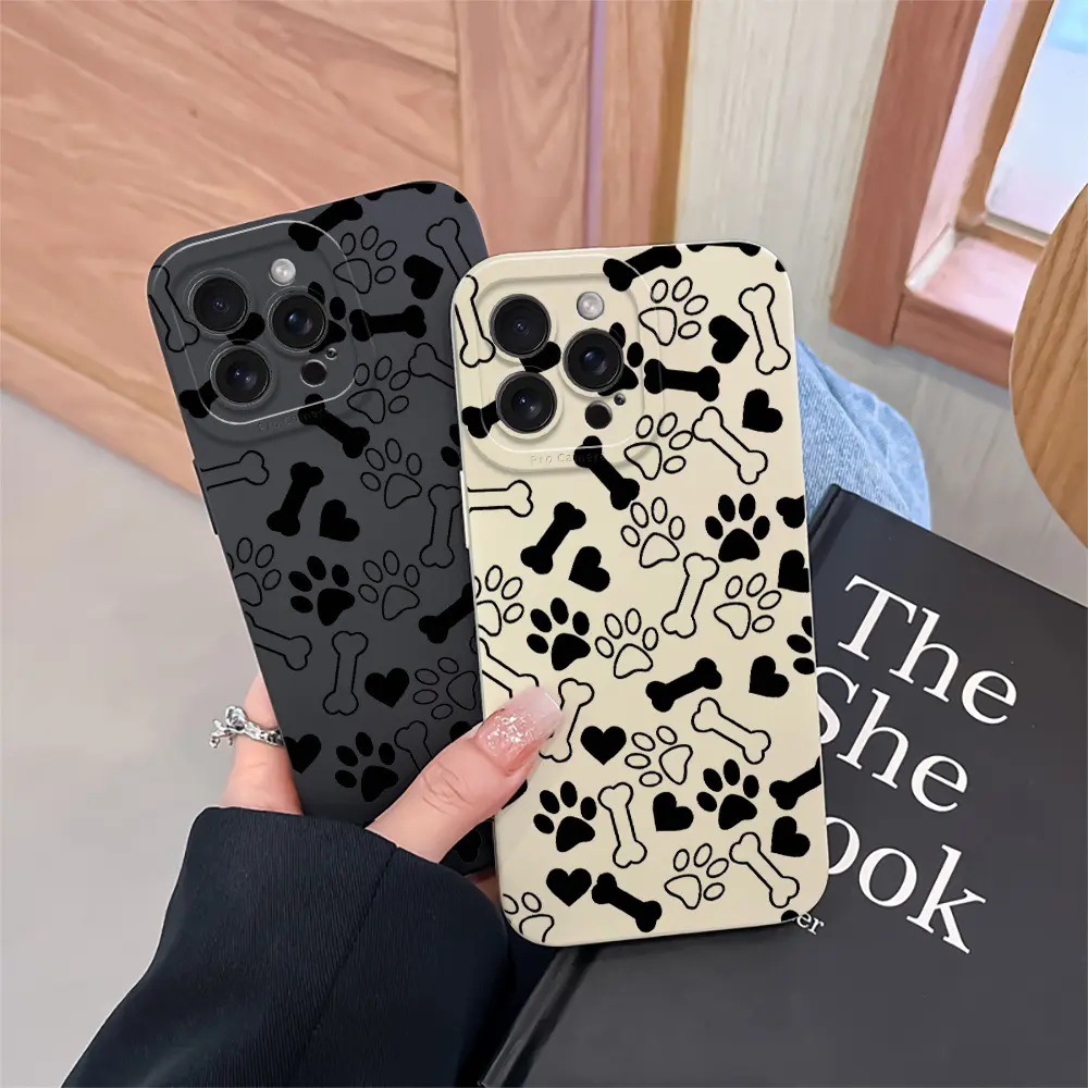 Matte Smartphone Case with Creative Dog Bone & Paw Print Pattern - Handheld Cellphone Protection for iPhone 17 Air/16 Plus/15 Pro Max/14 Pro/13/12/11/XS Max/X Devices, Ideal Holiday Gift (MS507)