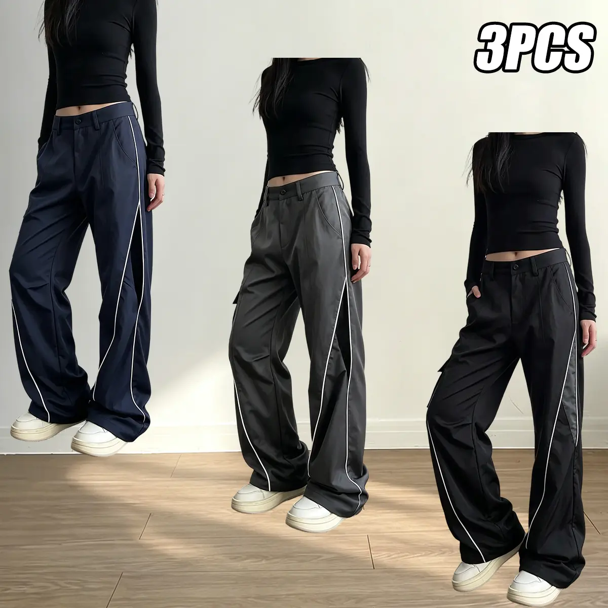 JOGWAVE Women’s High-Waisted Wide-Leg Pants – Soft and stretchy, with pockets; loose and comfortable, minimalist style. Elastic waistband, bohemian minimalist basic women’s autumn bottoms for vacations and back-to-school shopping. Women’s high-waisted wid