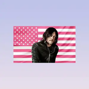 Norman Reedus Pink American Flag Tapestry Walking Dead Wall Flag | Daryl Dixon Actor Banner | TV Show Fan Decor | Pink Dorm Wall Art