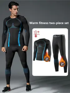 Autumn And Winter Fleece-Lined Ski Suit Base Sports Suit Two-Piece Set Men'S Running Gym Clothes Autumn And Winter Warm Fleece-Lined Tight Equipment Morning Run Night Run Ski Training Autumn And Winter Sportswear