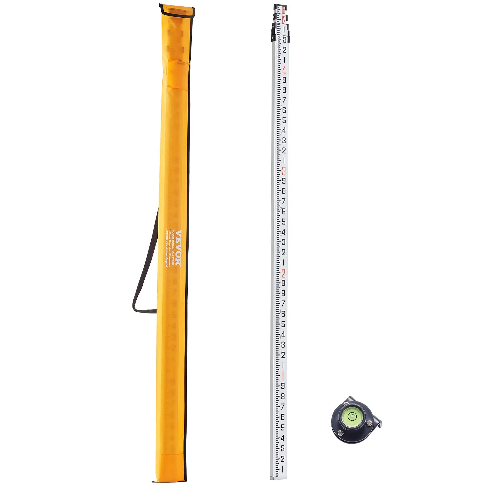 VEVOR Grade Rod, Aluminum, 16 ft/10ths 4 Sections Telescopic Measuring Rod, Double-Sided Scale 1/10 ft Leveling Rod Stick, Walls, Floors
