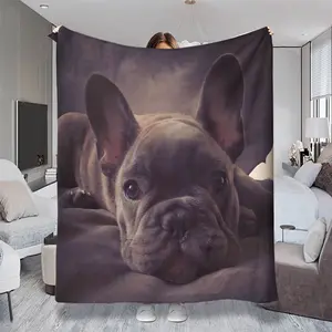 A [French Bulldog 3D Flannel Blanket] — Ultra-soft flannel + HD cute bulldog face, snuggle-warm at home, windproof & Instagram-worthy as a camping blanket, and turns your office nap into a "healing nest"! Multi-scene fit,