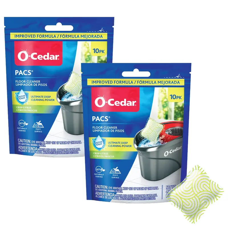 O-Cedar PACS Hard Floor Cleaner, Crisp Citrus Scent, 2-Pack for EasyWring, RinseClean, Mop an Bucket, Wood, Tile and Hard Floor Surfaces Household Cleaning
