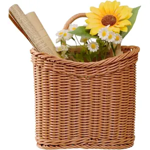 Woven Hanging Wall Basket for Front Door – Handwoven Wicker Door Basket for Mail, Flowers & Home Storage, Wall Hanging Basket for Garden Farmhouse