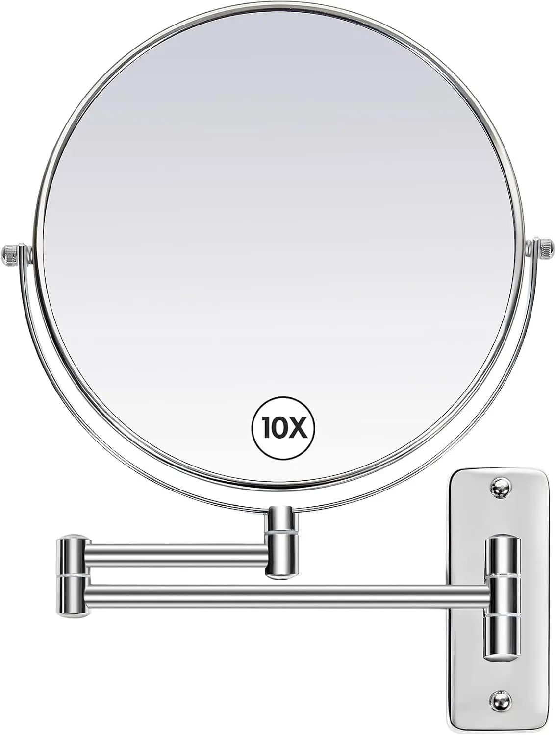 Large Size 9-in Wall Mounted Magnifying Makeup Mirror 1X/10X Magnification,Extendable Bathroom Mirrors Wall Mount Vanity Mirror for Shaving,12-in Folding Arm,Flexible Adjustable,Space-Saving,No Light