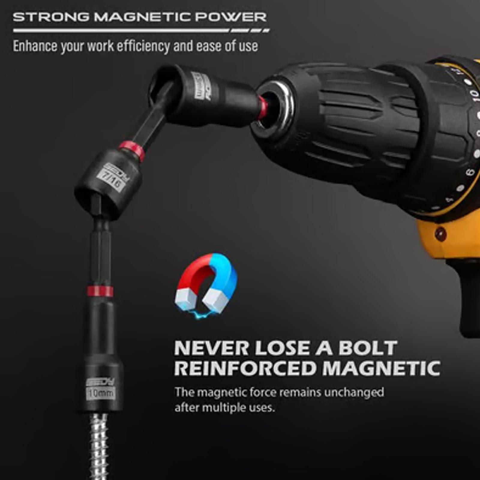 46-Piece Magnetic Impact Nut Driver & Bit Set - S2 Steel Hex Bits, 1/4” Hex Shank, Metric & SAE, 50mm Length for Drill & Impact Driver