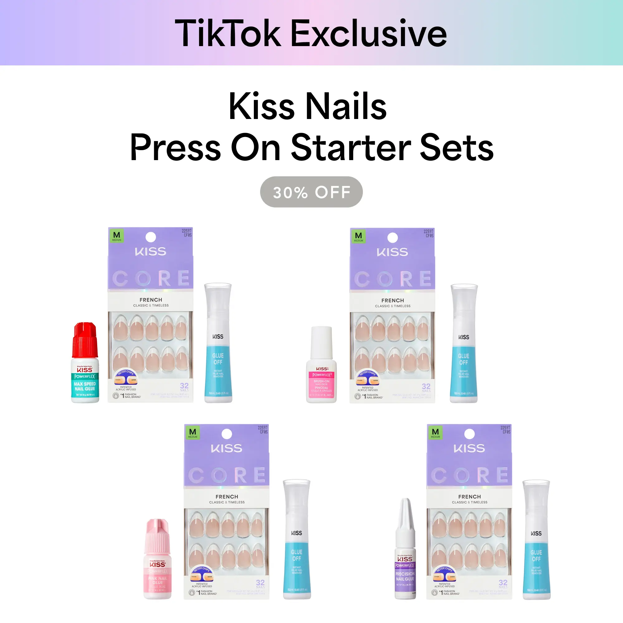 [TikTok Exclusive] Kiss Press On Glue Nails Bundle – Press On Starter Sets