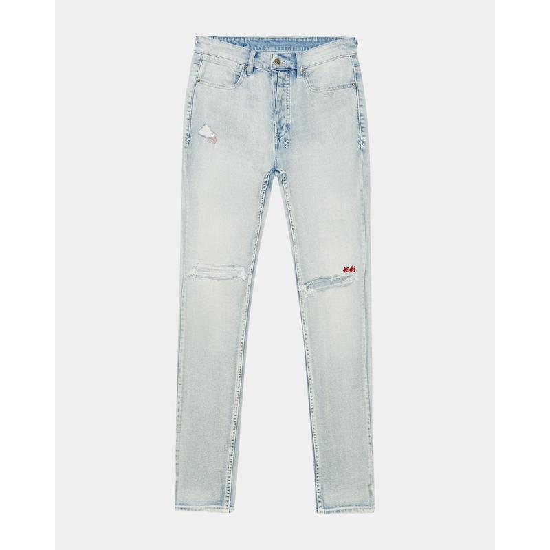 KSUBI VANWINKLE BLUE ICE Menswear Fitted Denim Jeans with Embroidered Logo & Stretch Fabric for All Seasons