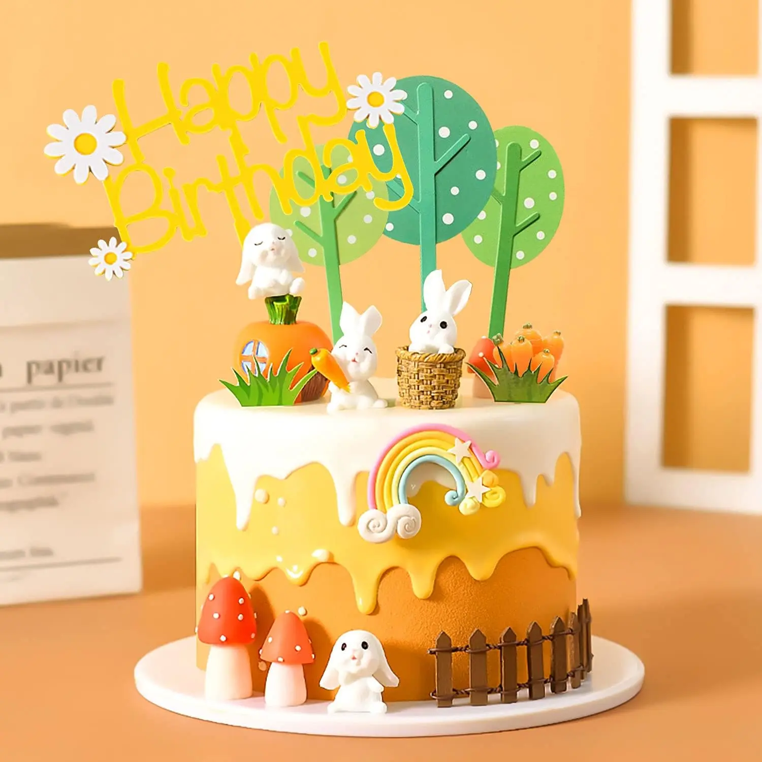 9 PCS Easter Bunny Cake Topper Rabbit Cake Decorations Bunny Miniature Figure Carrot Cake Topper Bunny Birthday Party Supplies Rabbit Birthday Party Supplies