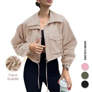 Aswulk Womens Cropped Jacket Faux Suede Zip Up Oversized Anorak Coats with Pockets Utility Jackets Aswulk Womens Cropped Jacket Faux Suede Zip Up Oversized Anorak Coats with Pockets Utility Jackets