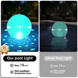 15 Inch Solar Led Glow Balls Light with Underwater Lights, Changing Waterproof  Floating Pool Lights for Garden, Pool Party, Balcony, Home gifts, Outdoor Decor-1PC