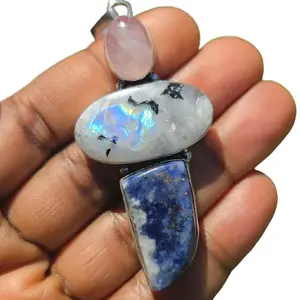 Lapis Lazuli • Rainbow Moonstone • Larimar • Amethyst • Labradorite • 925 Silver Crystal Necklace