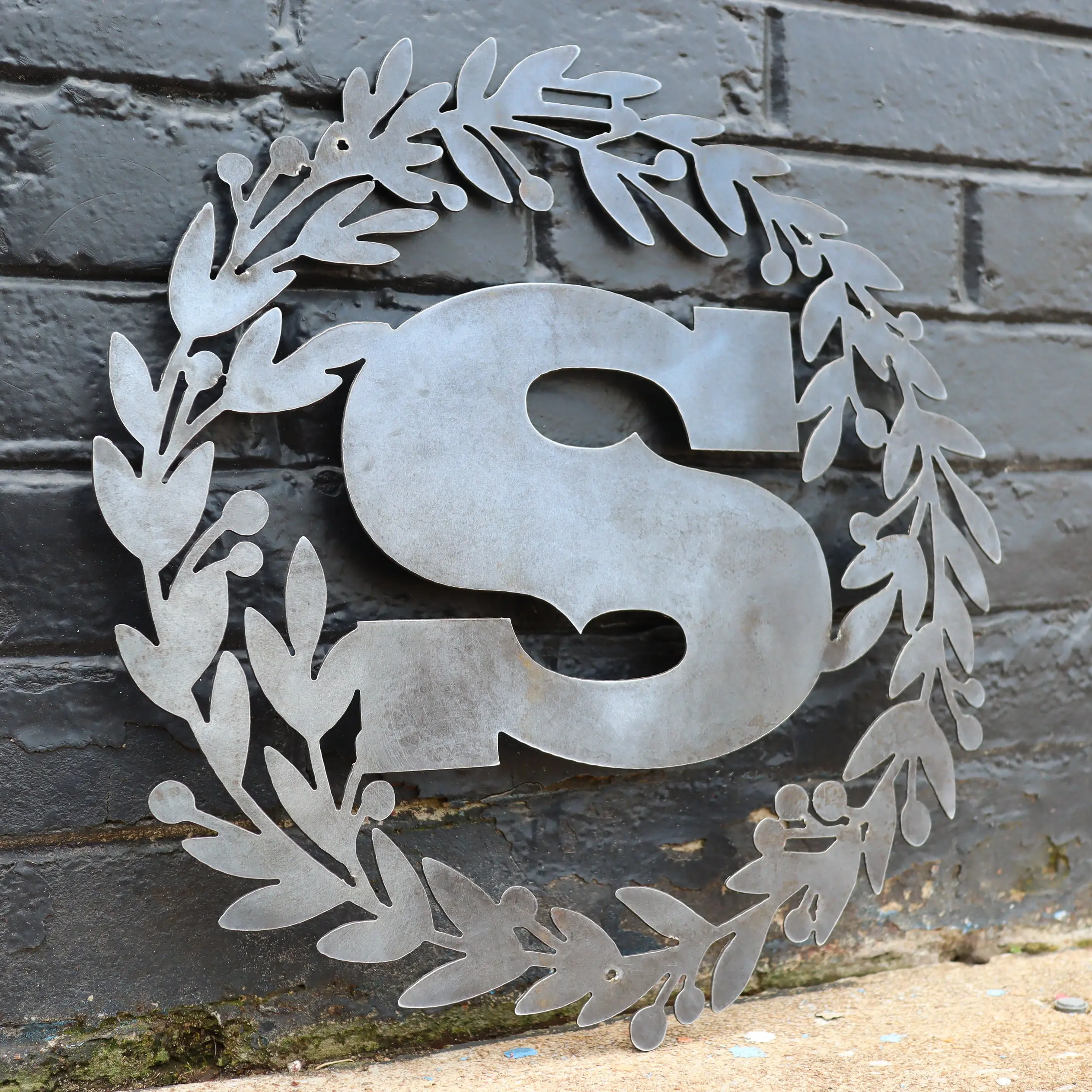 Custom Metal Monogram Holly Wreath - Front Door Hanger - Custom Metal Monogram - Wall Art - Home Gifts - Christmas Wreath