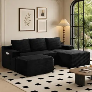 [2Packages Shipping] oversized recliner Sectional Boneless Sofa Couch with Chaise, ModularCloud Couch with Ottoman Plush Corduroy, No AssemblyRequired Big Comfy Sofa Bed with Fluffy Memory Foamfor Livingroom summergarden