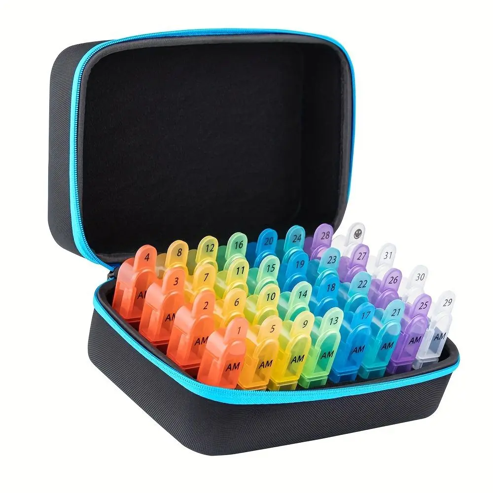 Monthly Pill Organizer, 1 Set 30 Day Pill Box Organizer with 32 Removable Compartments, Portable Travel Case for Fish Oil, Vitamins, Supplements, Medication