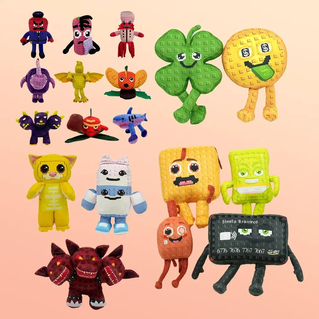 TreasuringU 2026 New Plants vs Brainrots Plush Toy Monster with Three Heads WL Stuffed Doll Steal A Brainrot Doll Toy Gifts