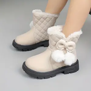 Warm Winter Shoes for School, Playdates - Girls' Winter Boots - Slip-On Mid-Calf Snow Boots with Plush Lining, Non-Slip Rubber Sole - Cute / Brown/ - Thick, Winter Boots For Girls, School Footwear, Playdate Footwear, Durable Footwear