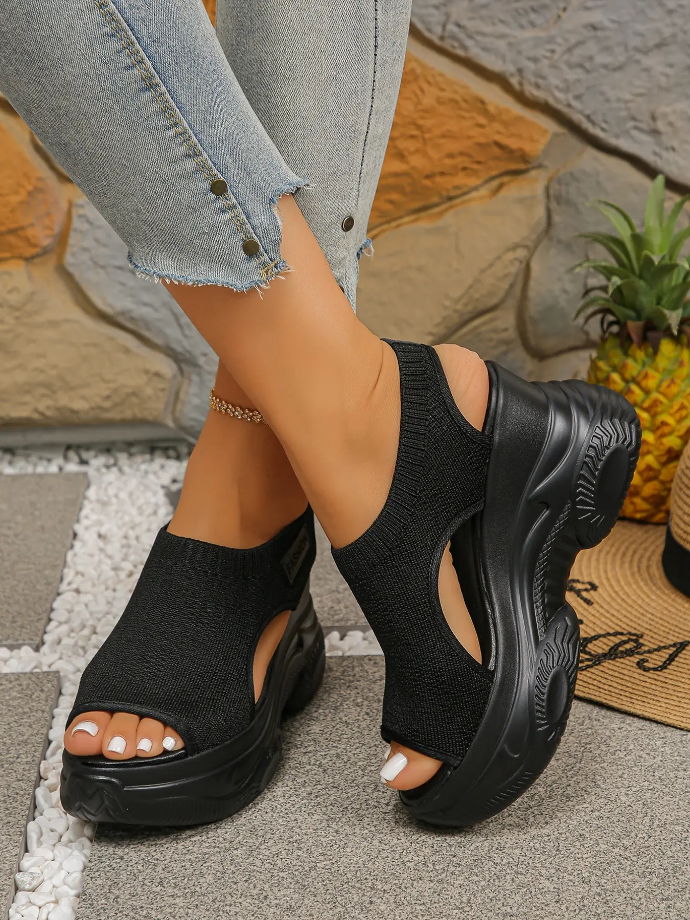 Women's Slope Heel Thick Sole Sandals, Chunky Block Heeled Sandals, Open Toe Slip-On Summer Shoes, Comfortable and Stylish Footwear for Women, Perfect for Warm Weather