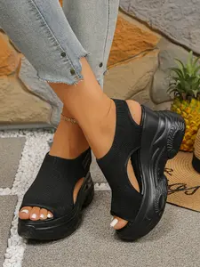 Women's Slope Heel Thick Sole Sandals, Chunky Heeled Sandals, Open Toe Slip-On Summer Shoes, Comfortable and Stylish Footwear for Women, Perfect for Warm Weather