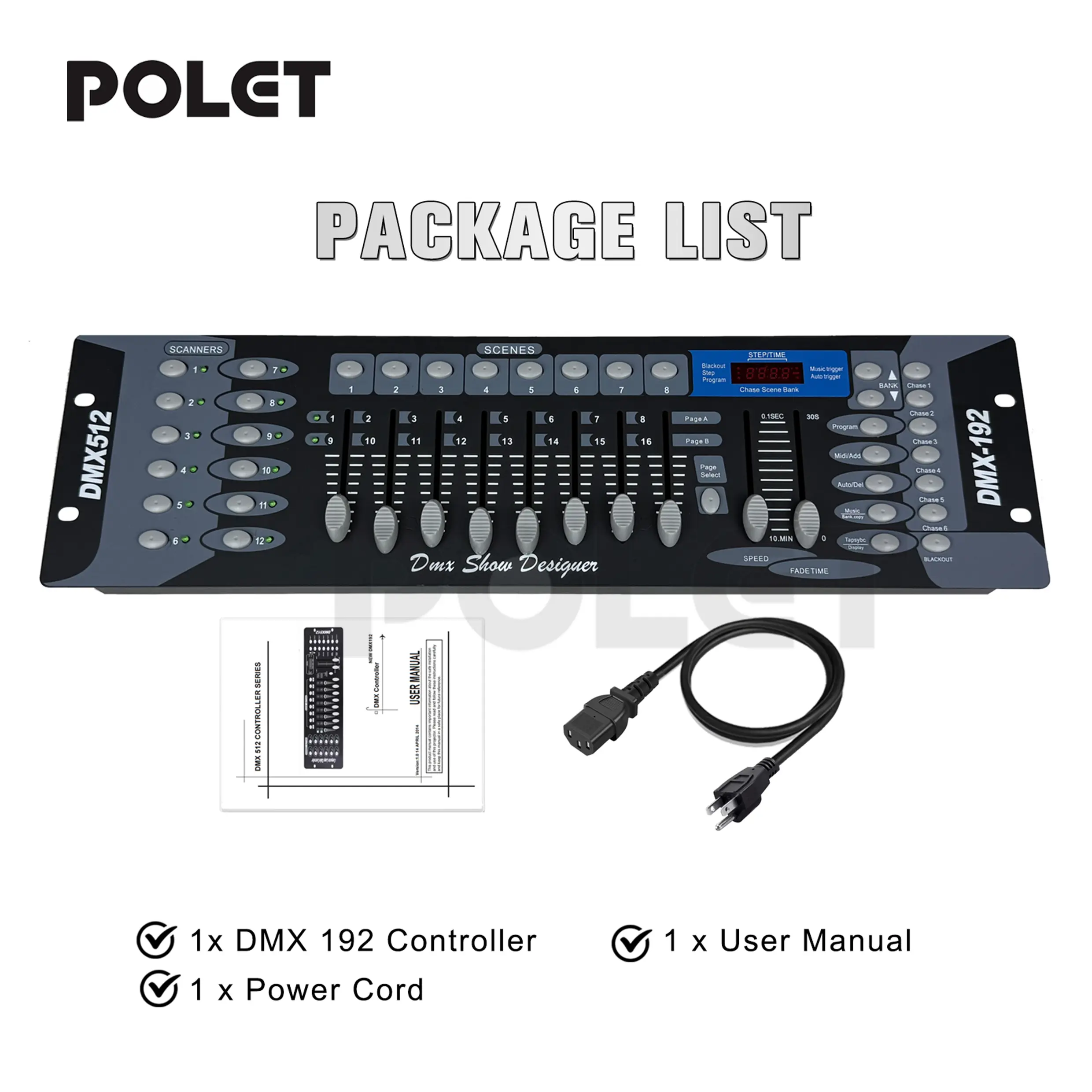 POLET New192 Dmx Controller Dj Equipment Dmx 512 Console Stage Lighting Control For Led Par Moving Head Spotlights RGBW Beam Wash