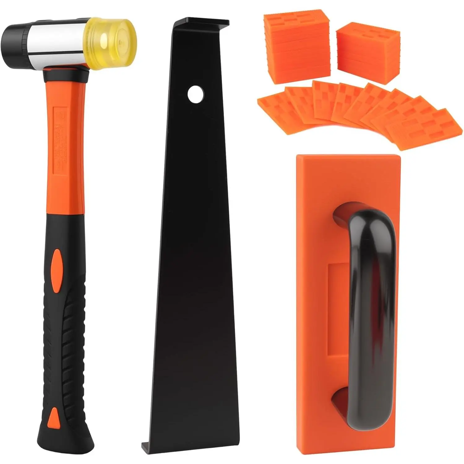 43- Laminate Flooring Tools with Sturdy Double-Ended Hammer, Steel Return Hooks, Snug-Fitting Two-Handed Knocking Block with Handle and Shims, Flooring Tools for  and Professional Use