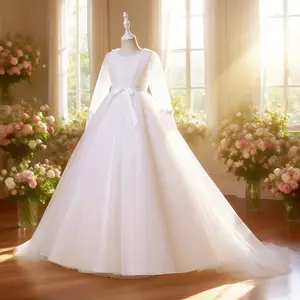 313 White Dress Kids Long Dress Wedding Dress Summer Children's Dresses Girl Long Sleeve Dress Elegant Princess Dress