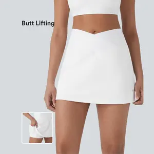 Halara Softlyzero QuickDry Tennis Skorts - High-Waisted A-Line Mini Athletic Skort with Crossover Design, Tummy Control, Built-In Butt-Lifting Shorts & Pockets