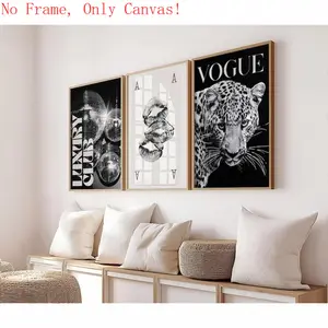 Trendy Black and White Gallery  Set of 3 Stylish Prints Leopard Decor Office Girly  Art Magazine wall