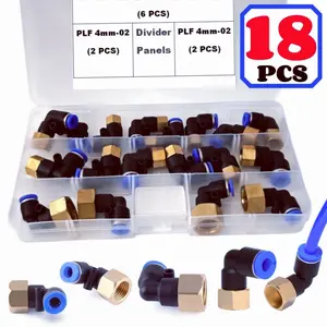 Plf18 Piece Air Hose Fitting Set, Quick Connect M5/m1/8/1/4 Bspt Internal Threads L-Shape 90 Degree Bend, Industrial Repair Tools