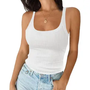 Womens Scoop Neck Ribbed Knit Tank Top Sleeveless Cotton Wife Beater Camisole Shirts