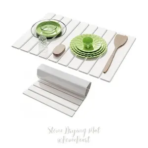 Large Dish Drying Mat Stone 24"×16" Bath Mat Diatomaceous Earth Stone Drying Mat For Kitchen Counter Sink Bath Mat Quick Dry Non Slip Foldable Dish Drying Rack (Grey, Marble, White), Eco-Friendly, Absorbent, Coasters, Tableware, for Bottles Cups Bathroom