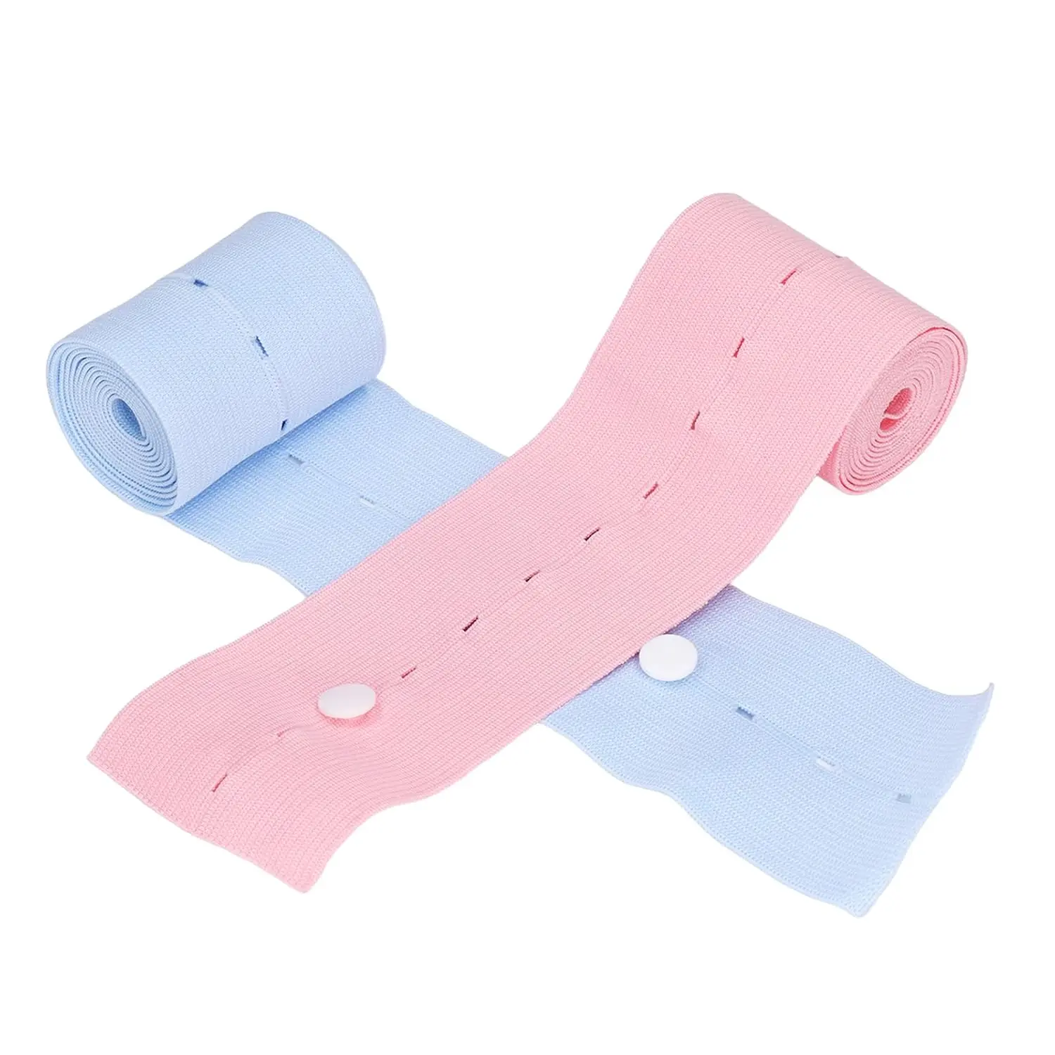 2 and 4Pcs Elastic with Buttons Holes, Blue and Pink Elastic Clothing Organizer , Space Saver Adjustable Storage Strap for Clothing Storage, Luggage, Travel Space Saver summerwins