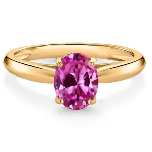 10K Yellow Gold Pink Created Sapphire Solitaire Engagement Ring For Women (1.65 Cttw, Oval 8X6MM, Gemstone September Birthstone)