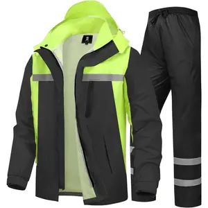 Men's Rain Suit High Visibility Work Rain Jacket Pants for All Sport Farm Fishing Motorcycle