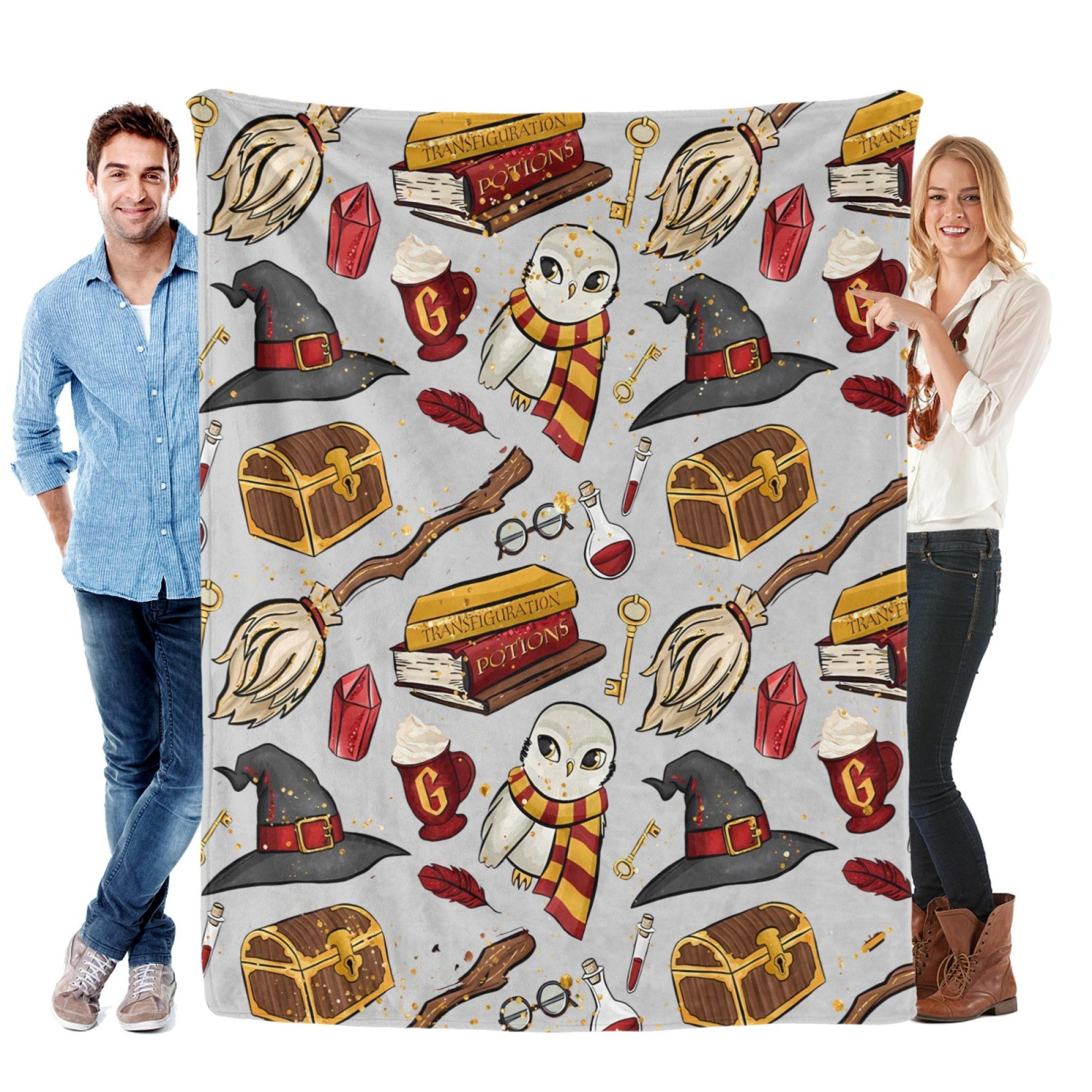 Magical Wizard Items Blanket, Hedwig Owl & Spell Books Flannel Throw, Soft Warm Blanket for Sofa & Bed 30x40 40x50 50x60 60x80inch