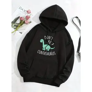 Women's Casual Hoodie with Dinosaur Graphic & "Don't Be a Cuntasaurus" Slogan - Kangaroo Pocket, Machine Washable, Regular Fit Fall/Winter Pullover, Fall Winter Apparel | Nontransparent Fabric, Dinosaur Clothes