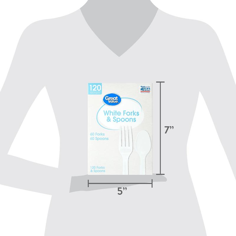 Great Value Disposable Plastic White Forks and Spoons, 120 Count includes 60F/60S